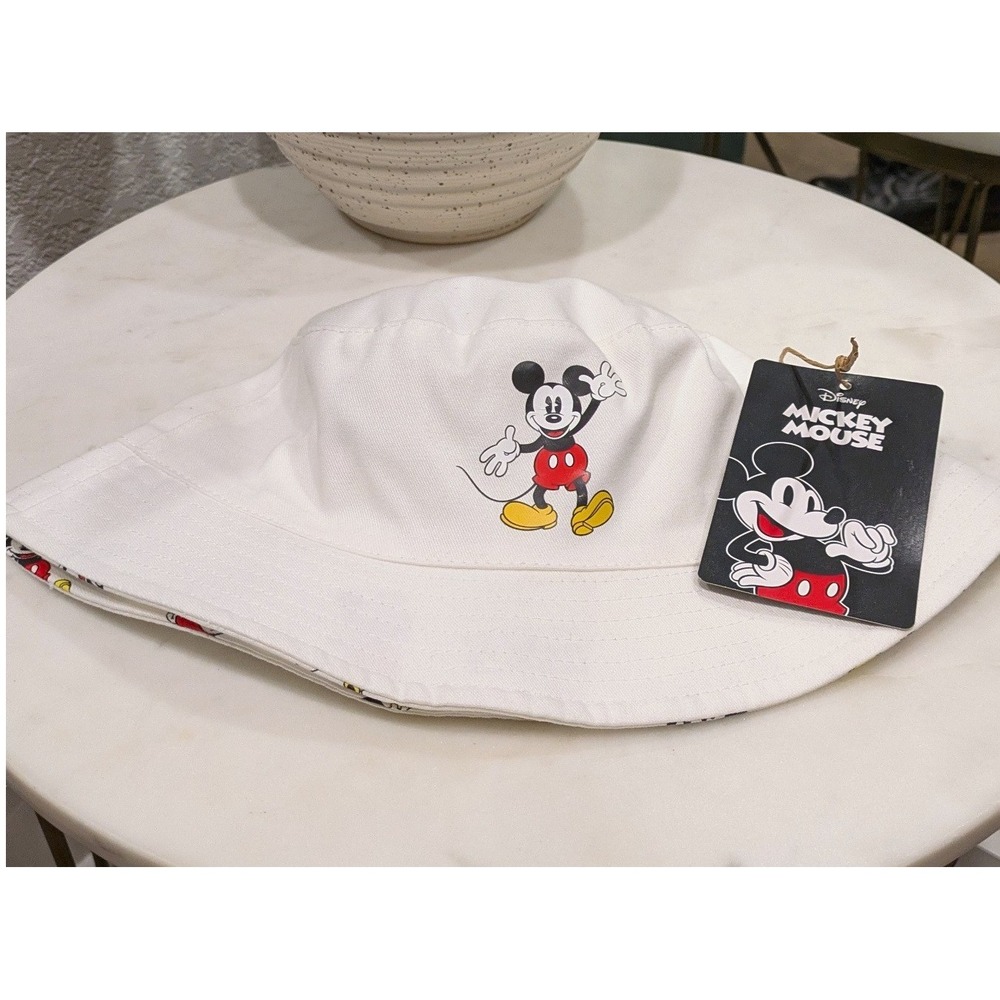Disney Aldi Limited Edition Mickey Mouse Reversible Bucket Hat White with Print